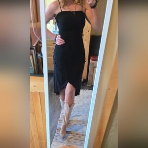 Jessica Asymmetrical Black Midi Dress